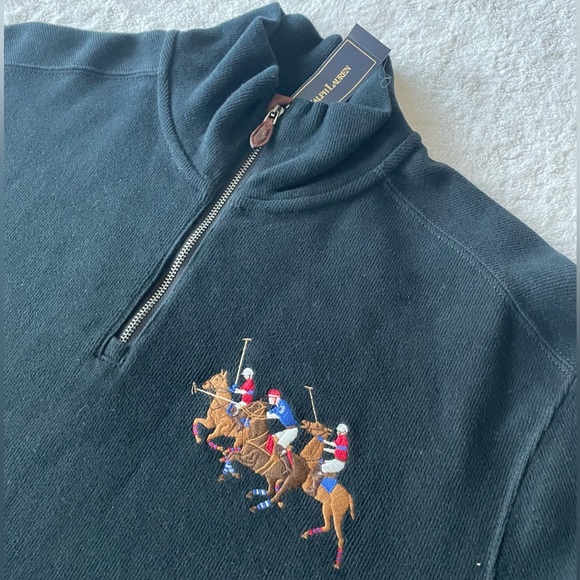 Vintage Polo by Ralph Lauren Mens Embroidered Triple Pony 1/4 Zip Pullover, XL - Picture 2 of 4